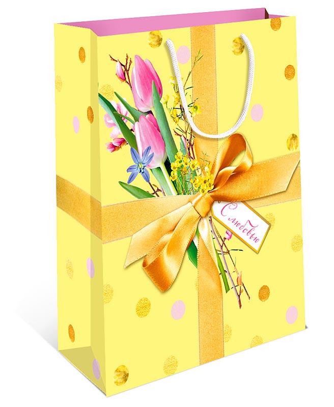 Пакет подарочный, Цветы с любовью, Желтый, 43*33*10 см, 1 шт.