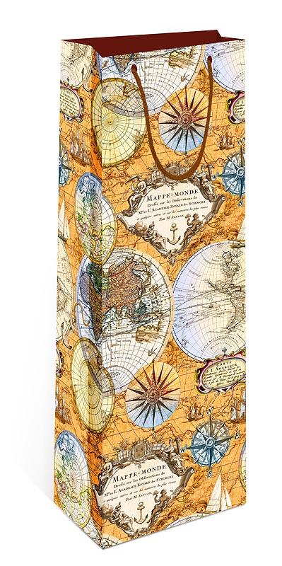 Пакет подарочный для вина, Карта мира, 36*12*9 см, 1 шт.