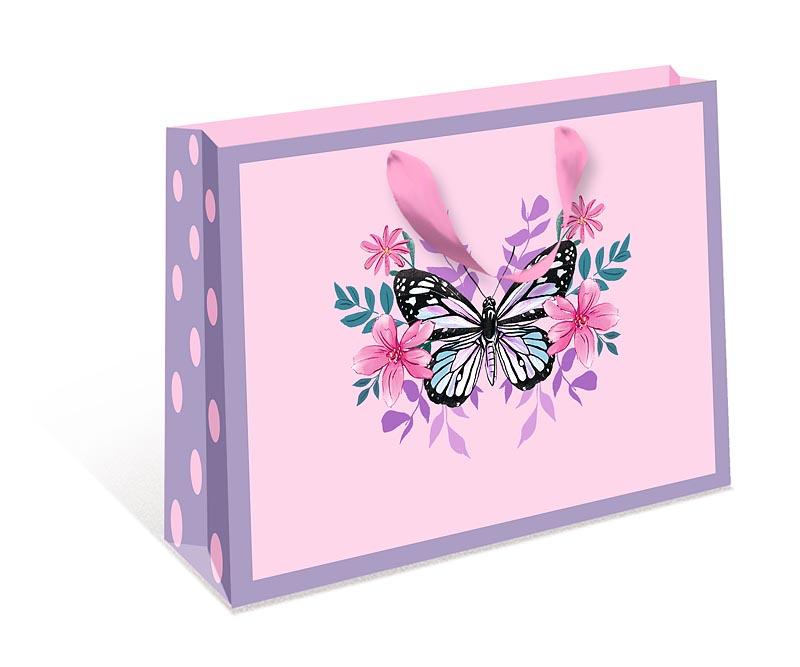 Пакет подарочный, Бабочка в цветах, Розовый, 23*18*10 см, 1 шт.