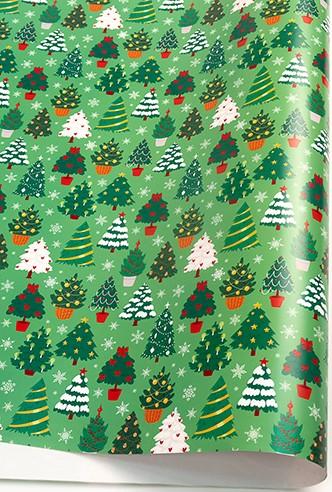Упаковочная бумага (0,7*1 м) Новый год, Наряженные елочки, Зеленый, 10 шт.