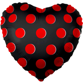 Купить Шар (18''/46 см) Сердце, Красные точки, Черный, 5 шт.