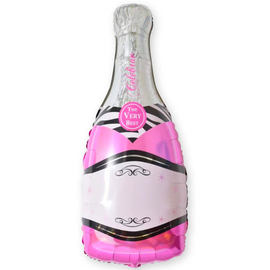 Купить Шар с клапаном (16''/41 см) Мини-фигура, Бутылка Шампанское, Розовый, 5 шт.