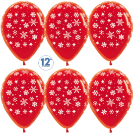 Купить Шар (12''/30 см) Падающие снежинки, Красный (315), кристалл, 5 ст, 50 шт.